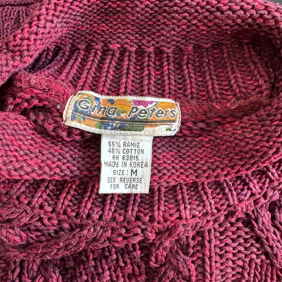 VTG Gina Peters Burgundy Cable Knit Roll Neck Bobble Sweater (Size M) - Picture 9 of 13